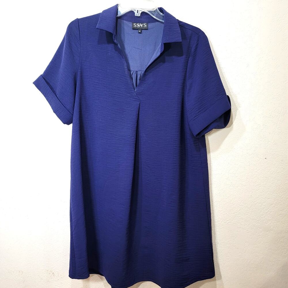 SSYS Swing Shirt Dress S Royal Blue Lined Short Sleeve Small